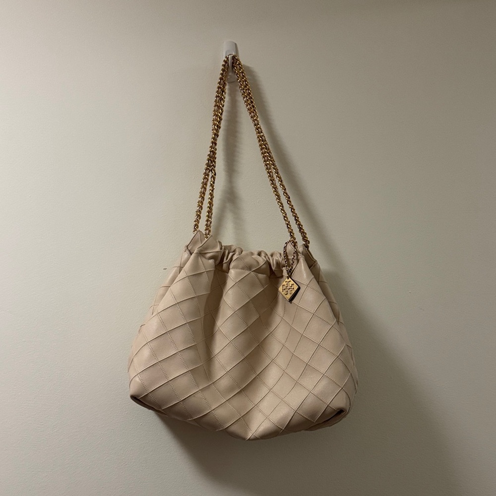 Tory Burch Fleming Soft Quilted Tan Large Shoulder Bag